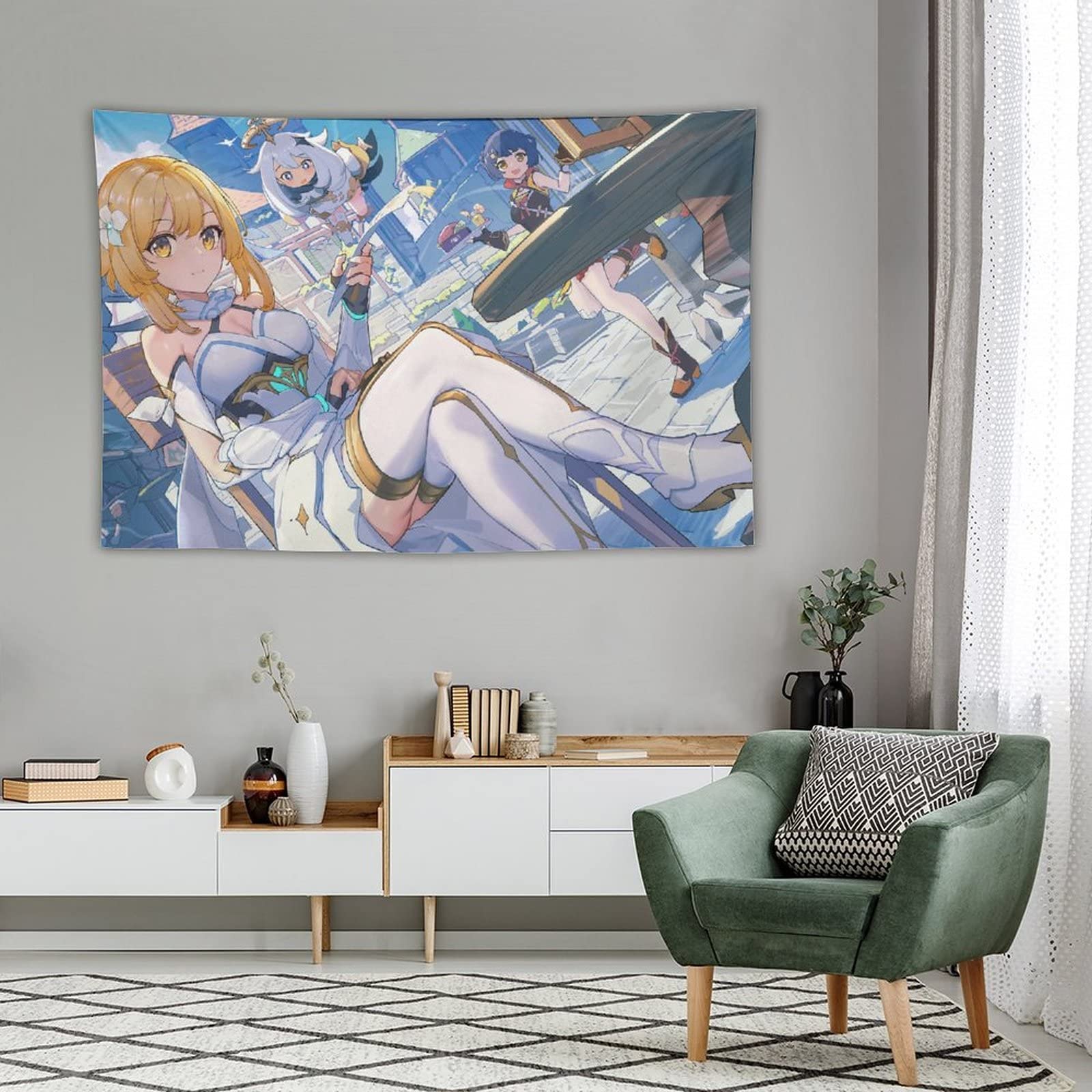 Amazon.co.jp: タペストリー 可愛い キャラクター柄 原神 蛍 美少女 白